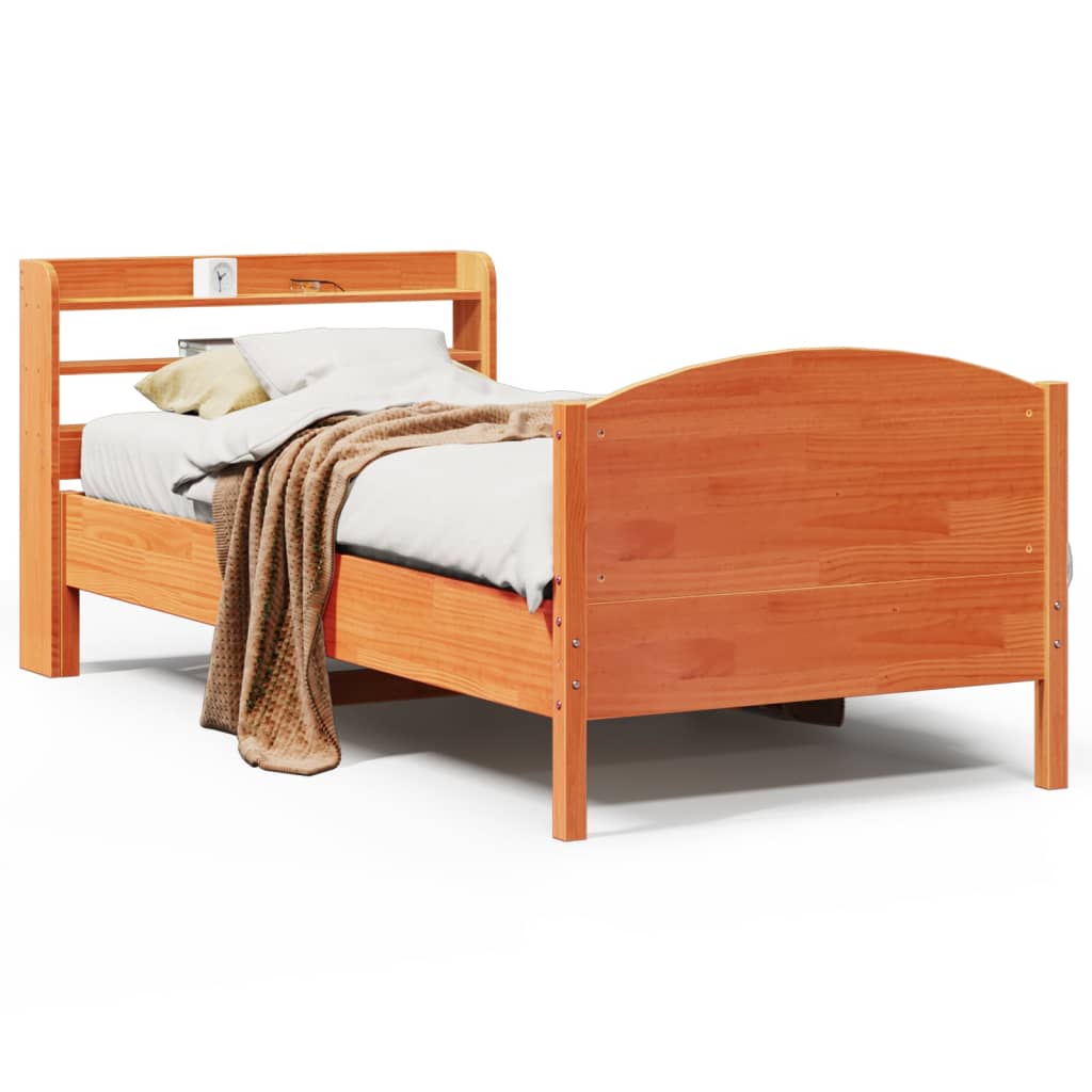 Bedframe zonder matras massief grenenhout wasbruin 75x190 cm