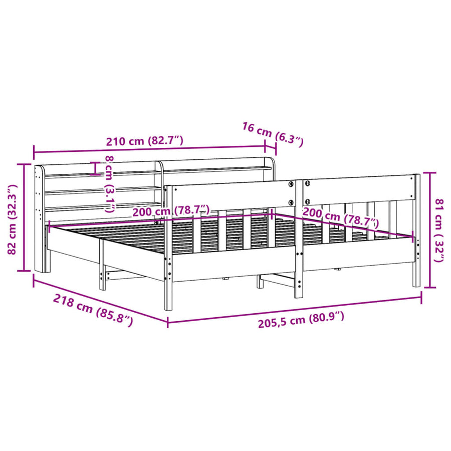 Bedframe zonder matras massief grenenhout wit 200x200 cm