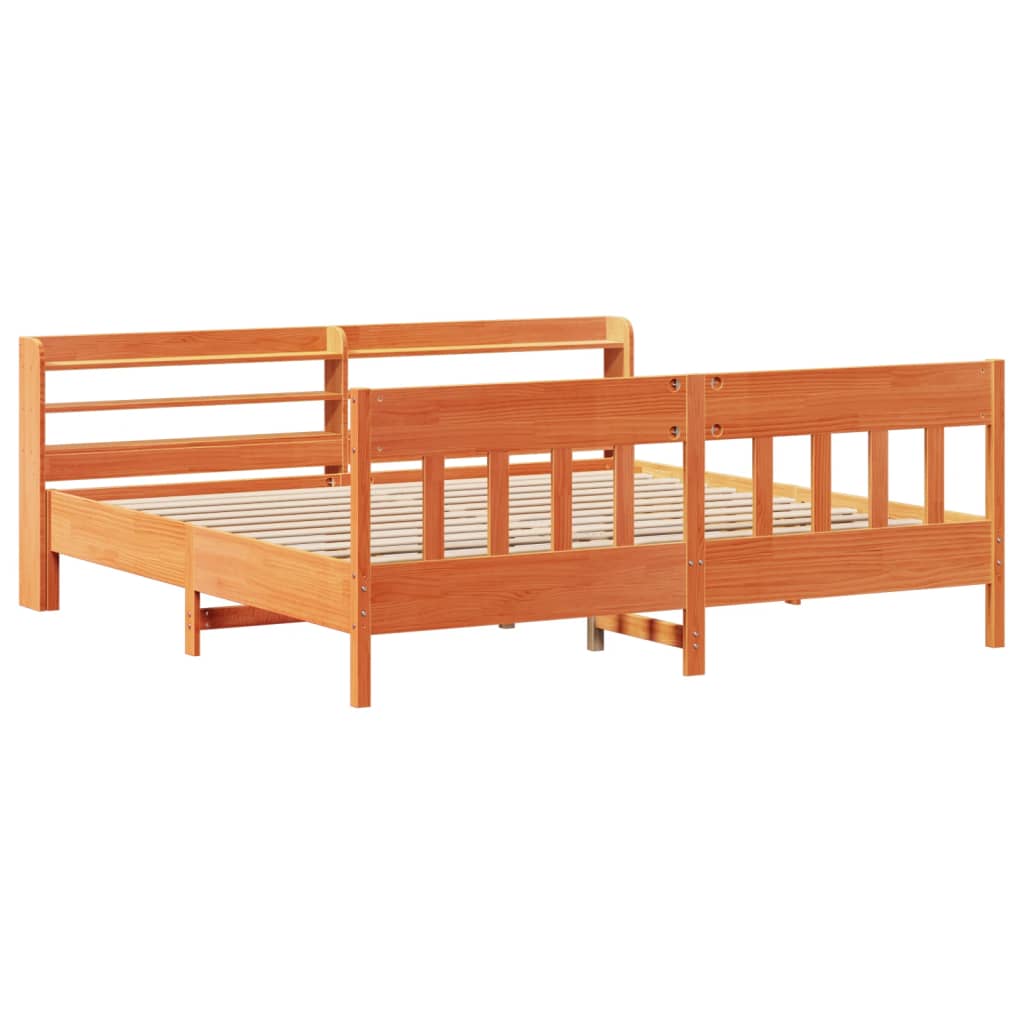 Bedframe zonder matras massief grenenhout wasbruin 200x200 cm