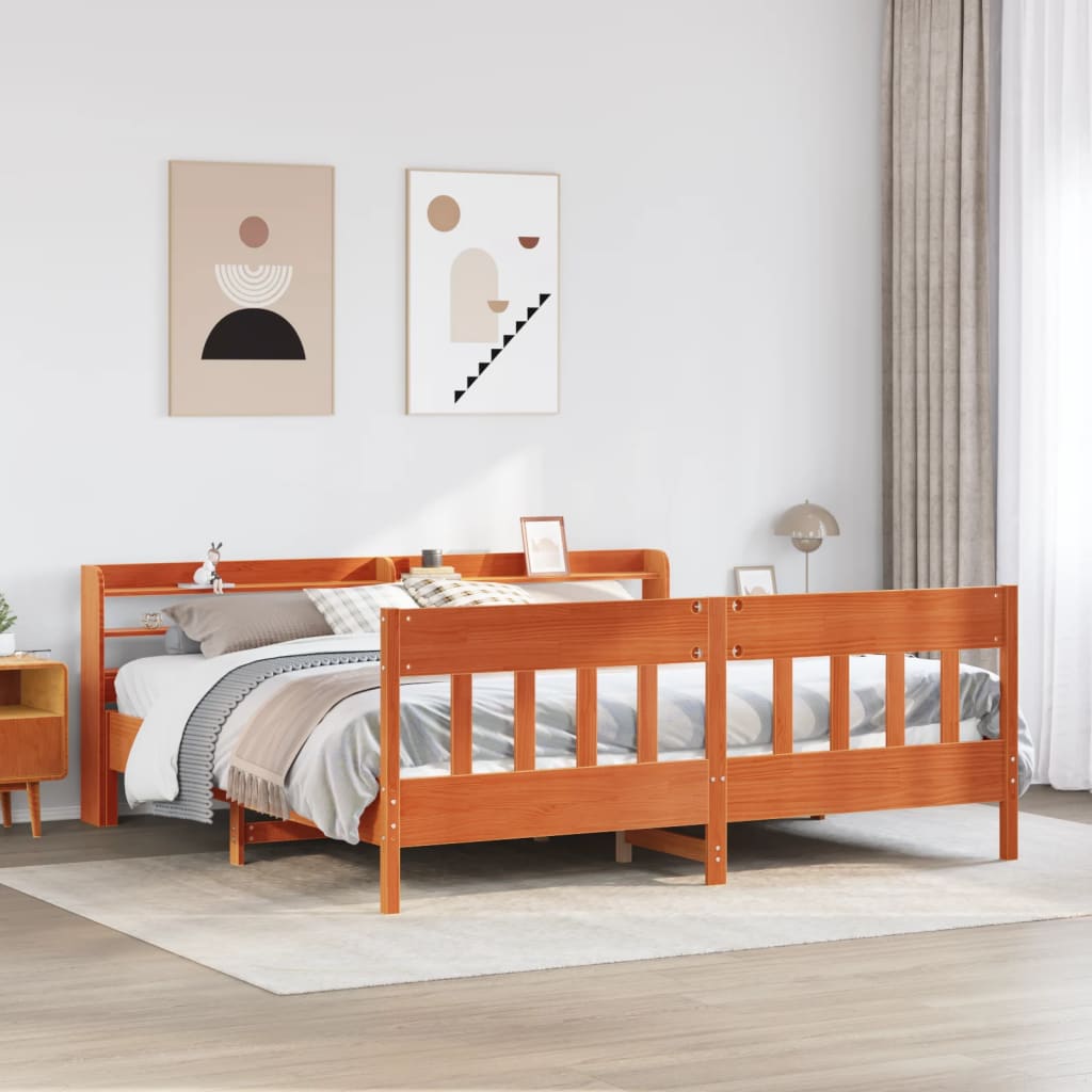 Bedframe zonder matras massief grenenhout wasbruin 200x200 cm