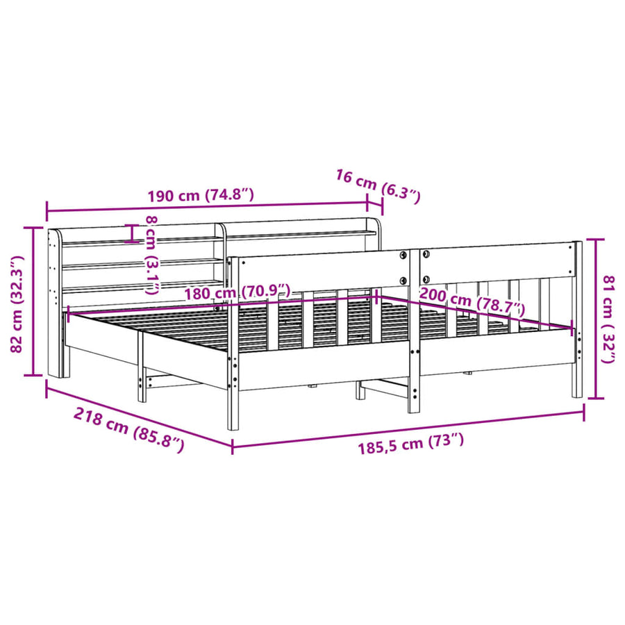 Bedframe zonder matras massief grenenhout wasbruin 180x200 cm