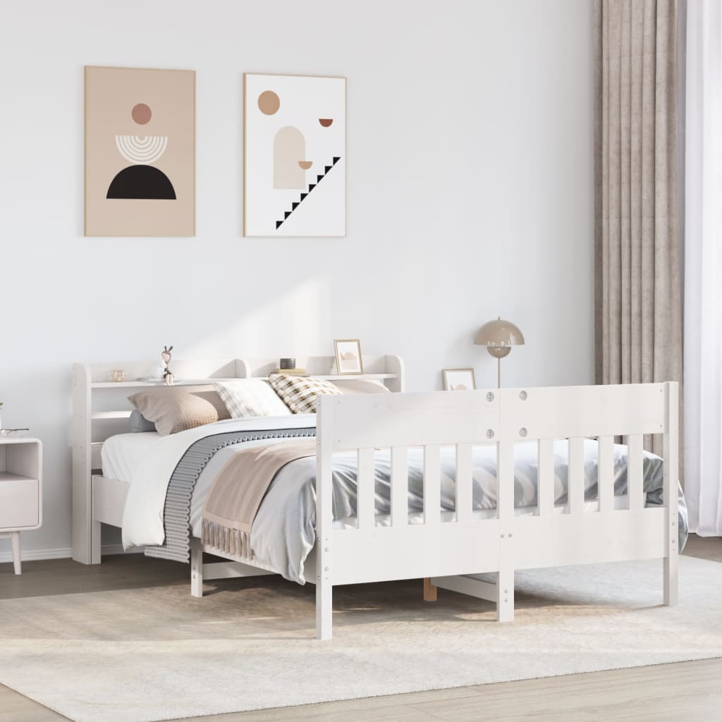 Bedframe zonder matras massief grenenhout wit 150x200 cm