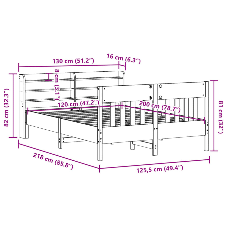 Bedframe zonder matras massief grenenhout wasbruin 120x200 cm