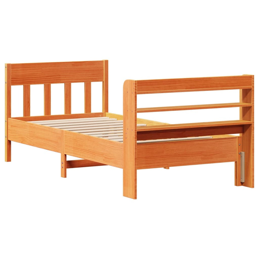 Bedframe zonder matras massief grenenhout wasbruin 100x200 cm