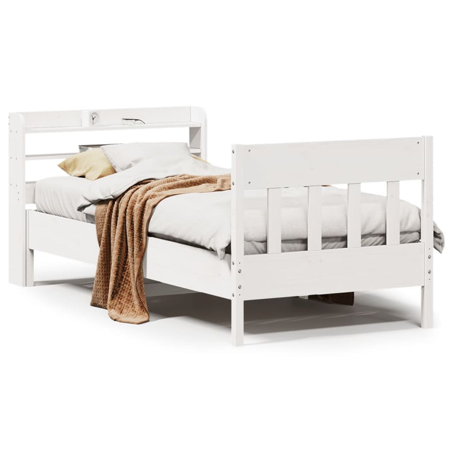 Bedframe zonder matras massief grenenhout wit 90x200 cm