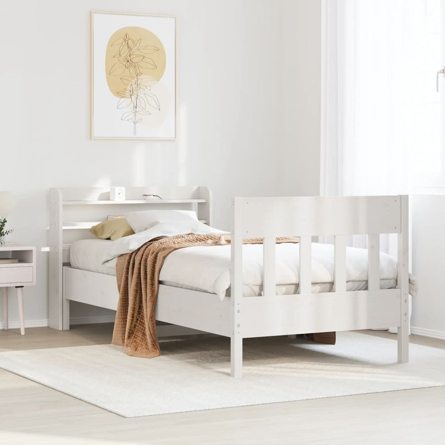 Bedframe zonder matras massief grenenhout wit 90x200 cm