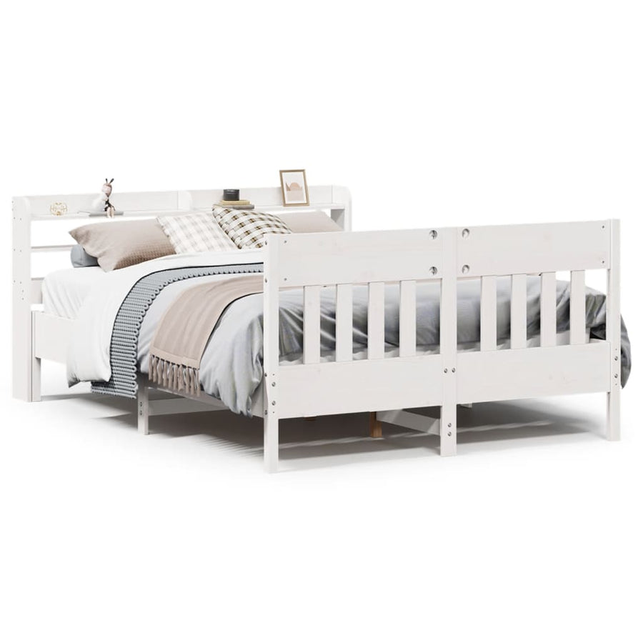 Bedframe zonder matras massief grenenhout wit 140x190 cm