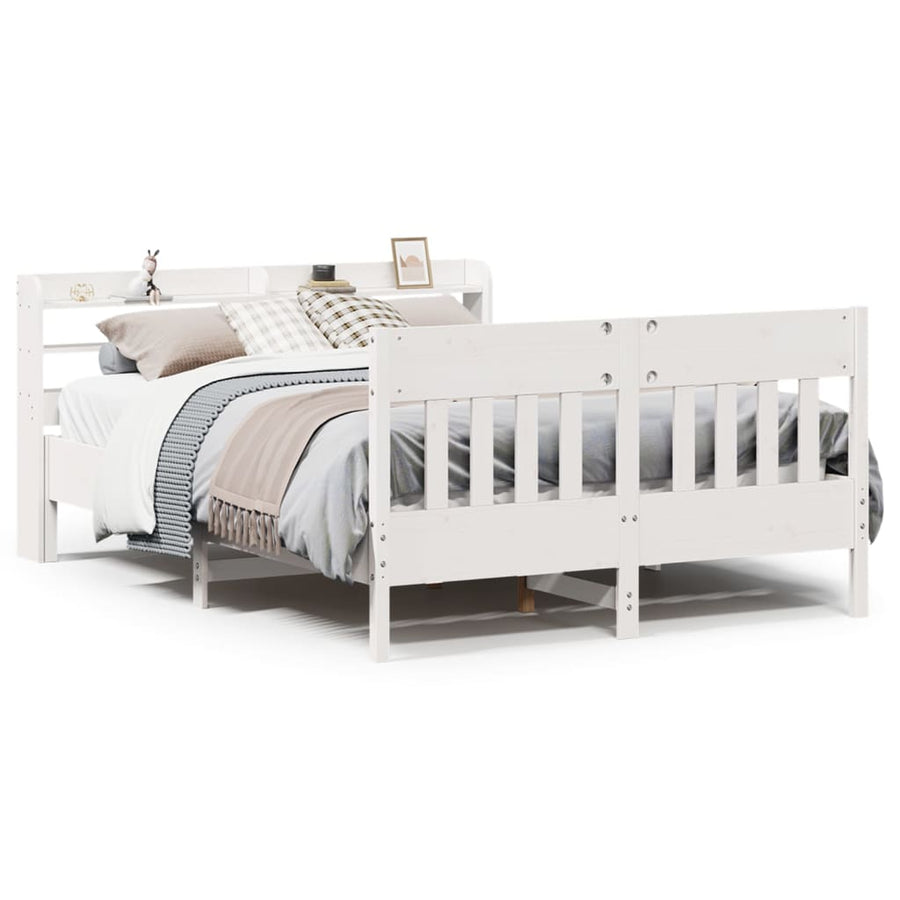 Bedframe zonder matras massief grenenhout wit 135x190 cm