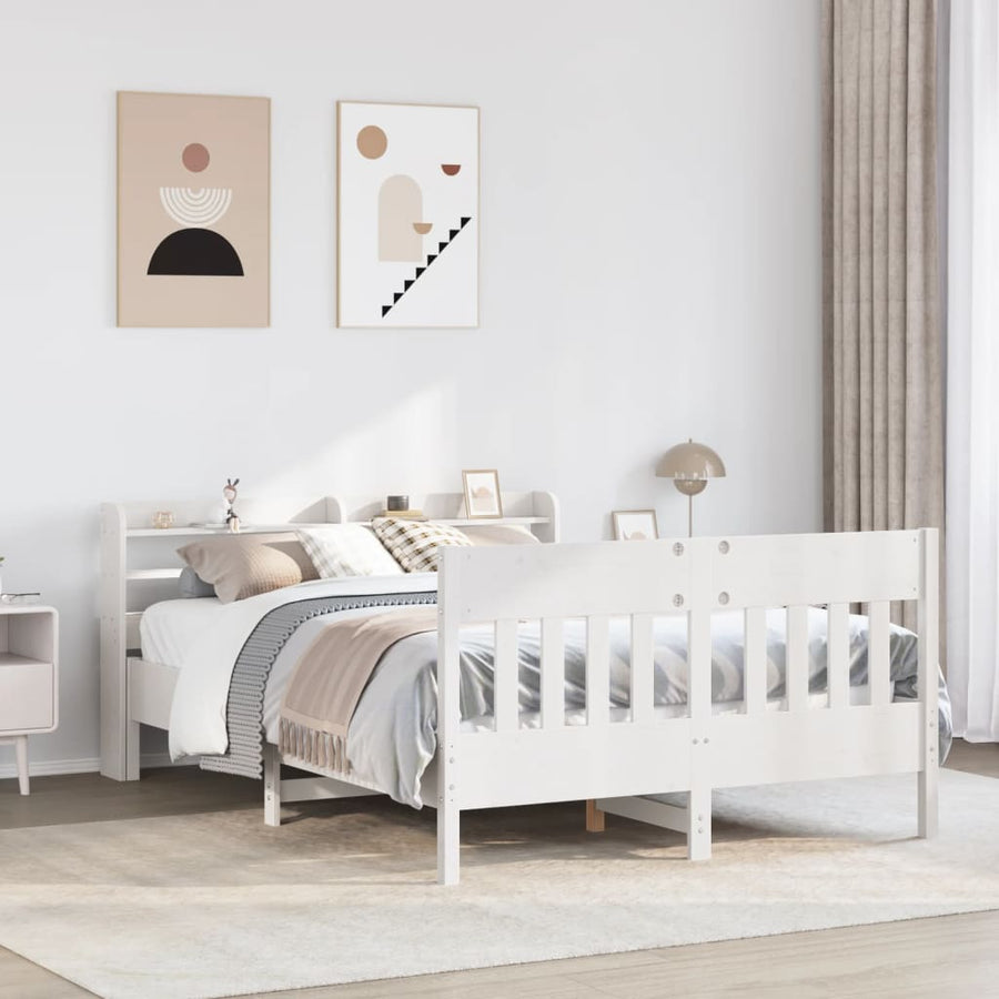 Bedframe zonder matras massief grenenhout wit 135x190 cm