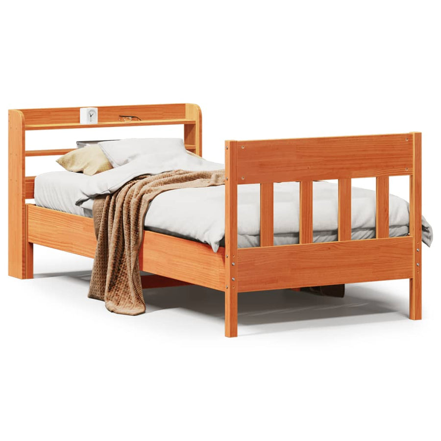Bedframe zonder matras massief grenenhout wasbruin 75x190 cm