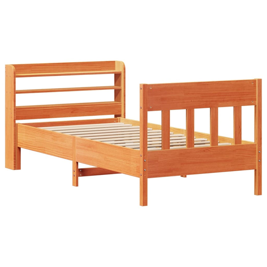 Bedframe zonder matras massief grenenhout wasbruin 75x190 cm