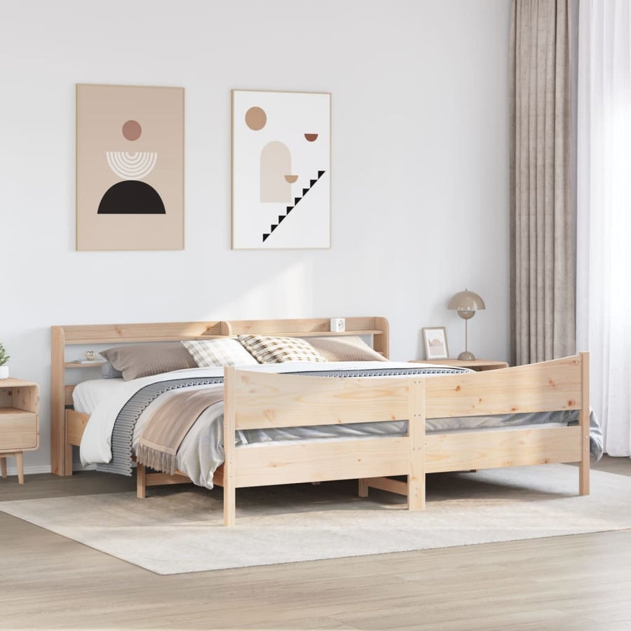 Bedframe met hoofdbord massief grenenhout 200x200 cm
