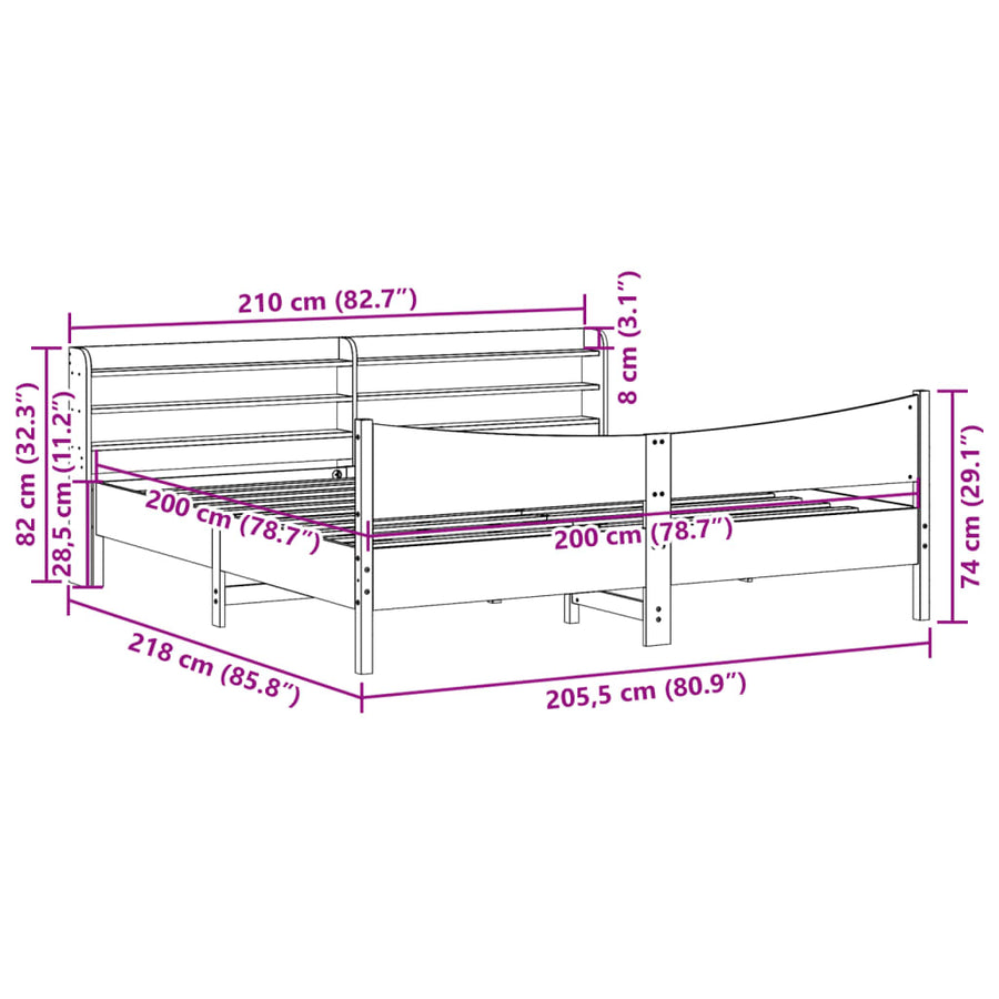 Bedframe met hoofdbord massief grenenhout 200x200 cm