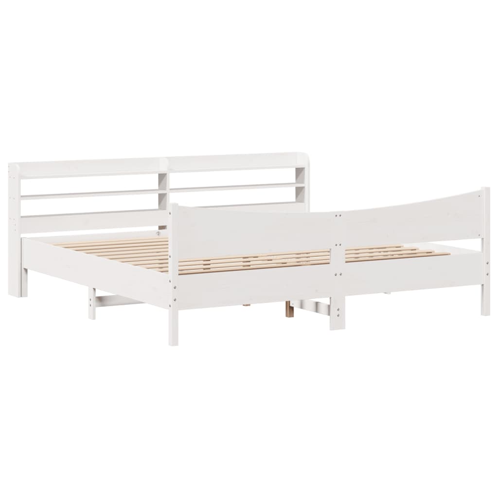 Bedframe met hoofdbord massief grenenhout wit 200x200 cm