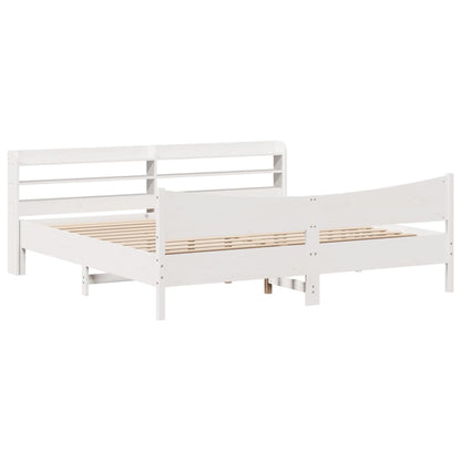 Bedframe met hoofdbord massief grenenhout wit 200x200 cm