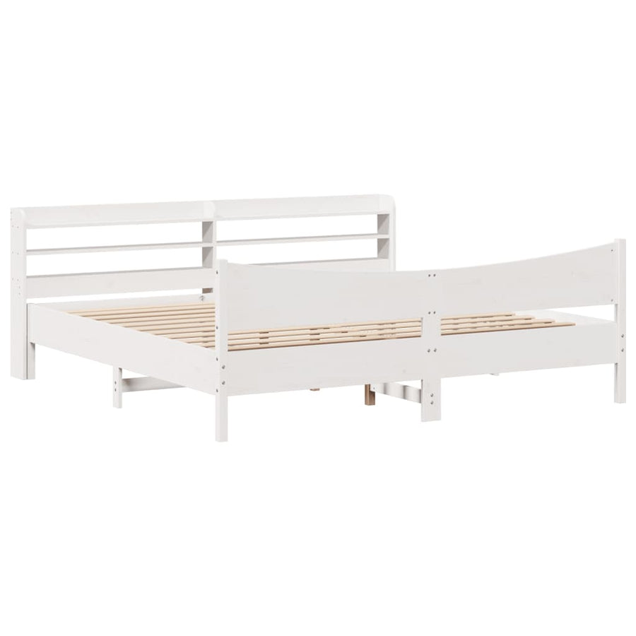 Bedframe met hoofdbord massief grenenhout wit 200x200 cm