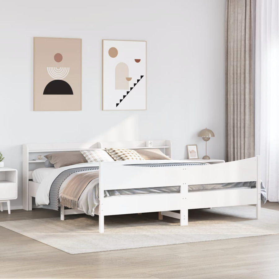 Bedframe met hoofdbord massief grenenhout wit 200x200 cm