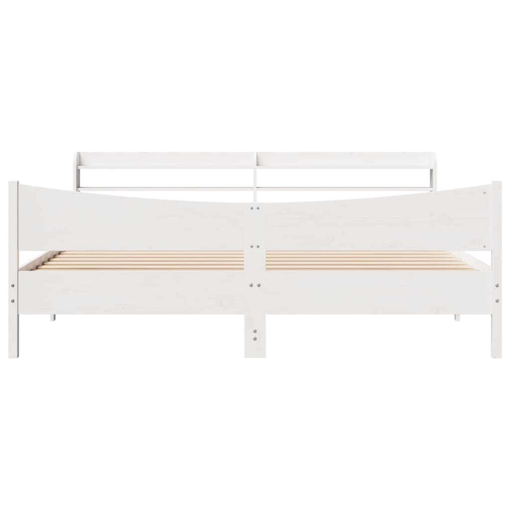 Bedframe met hoofdbord massief grenenhout wit 200x200 cm