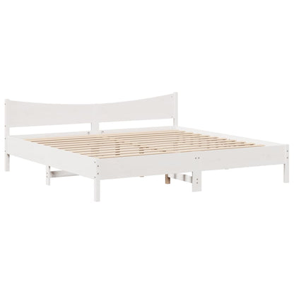 Bedframe met hoofdbord massief grenenhout wit 200x200 cm