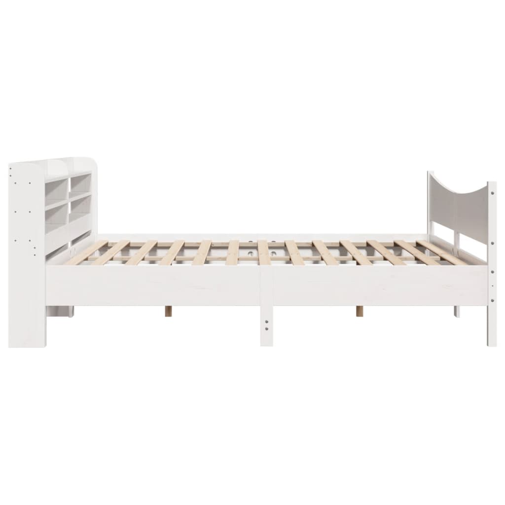 Bedframe met hoofdbord massief grenenhout wit 200x200 cm