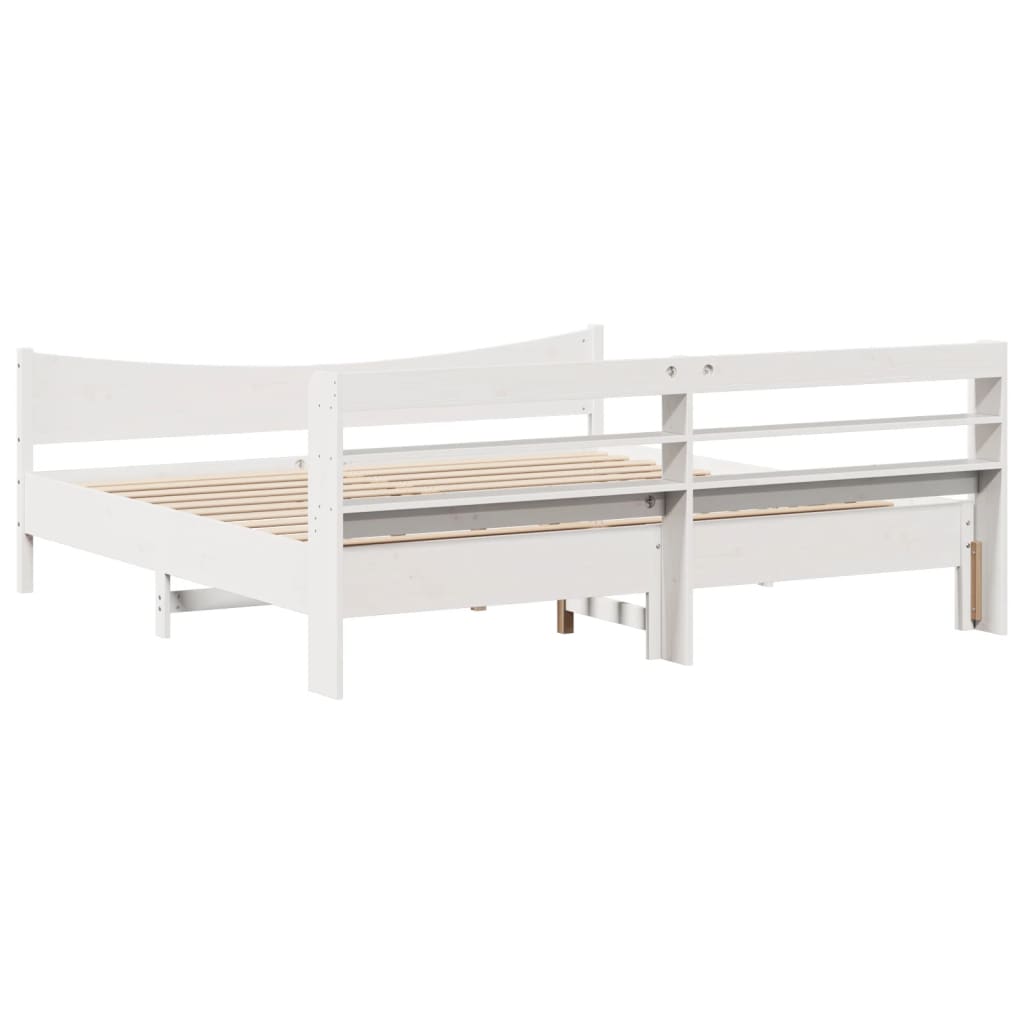 Bedframe met hoofdbord massief grenenhout wit 200x200 cm