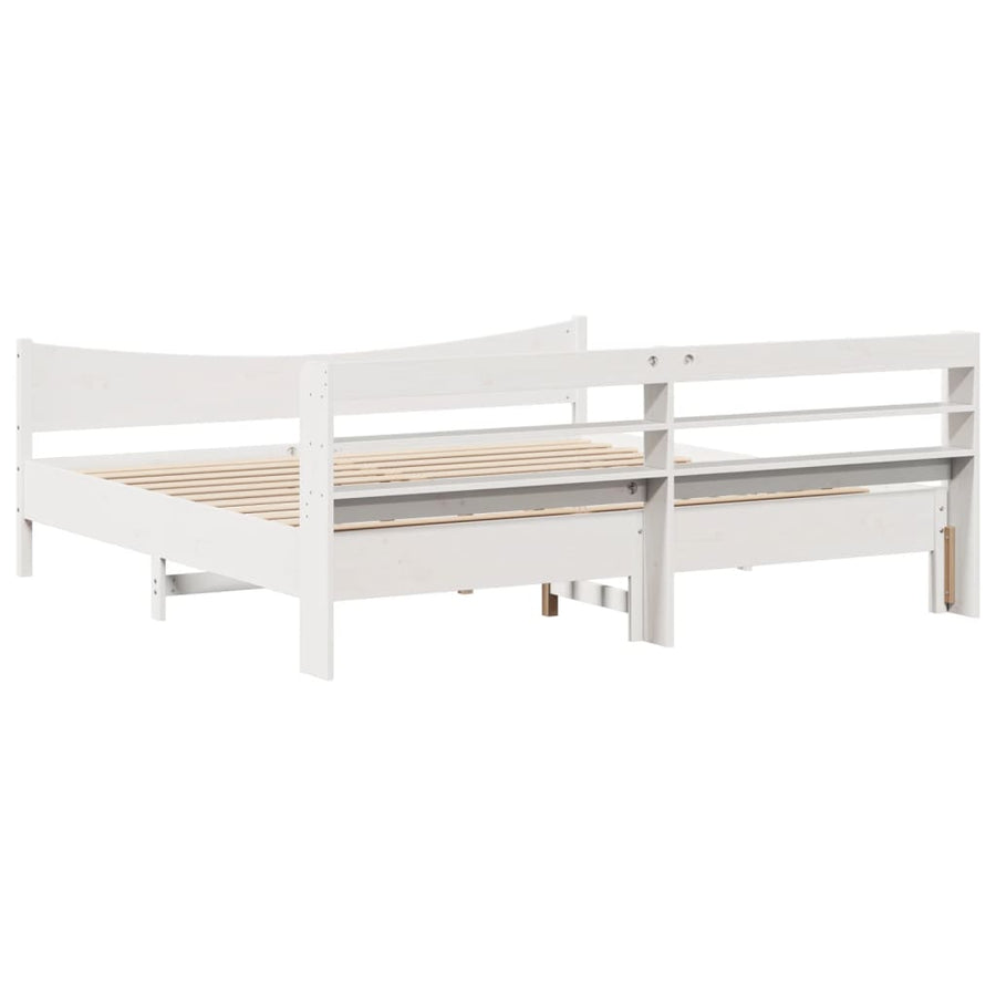 Bedframe met hoofdbord massief grenenhout wit 200x200 cm