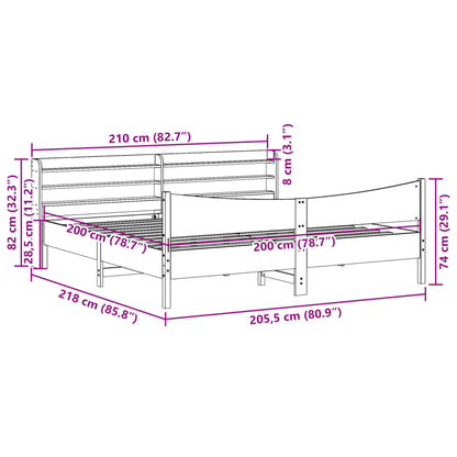 Bedframe met hoofdbord massief grenenhout wit 200x200 cm