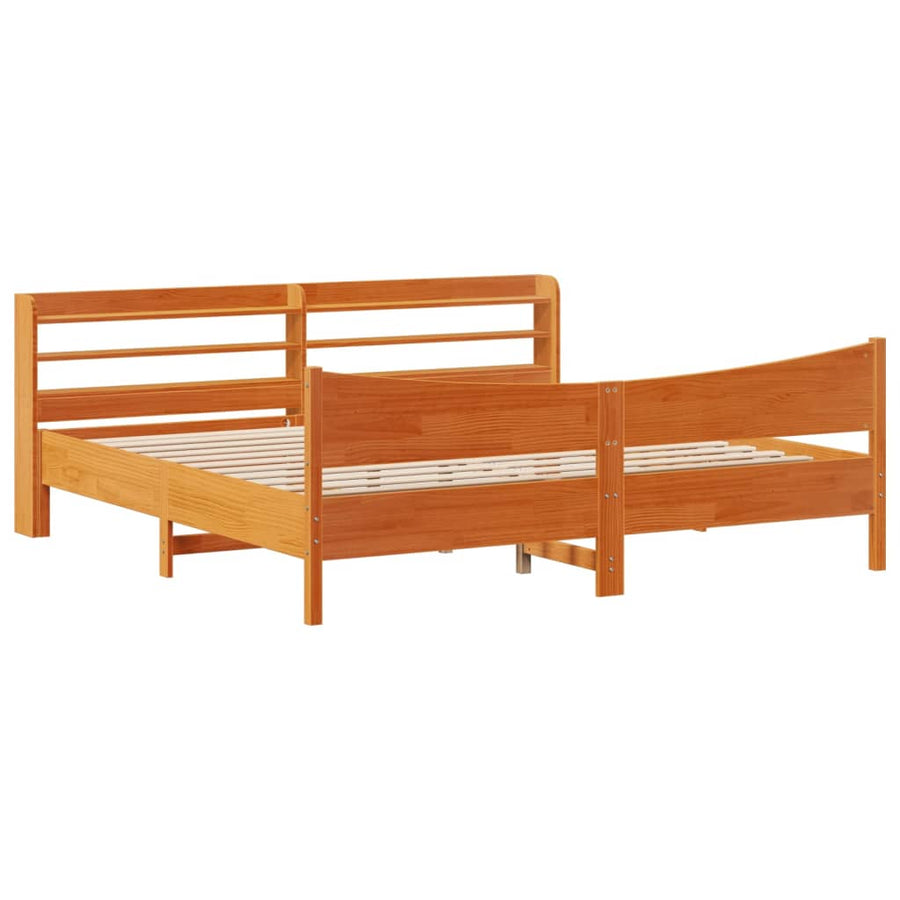 Bedframe met hoofdbord massief grenenhout wasbruin 200x200 cm