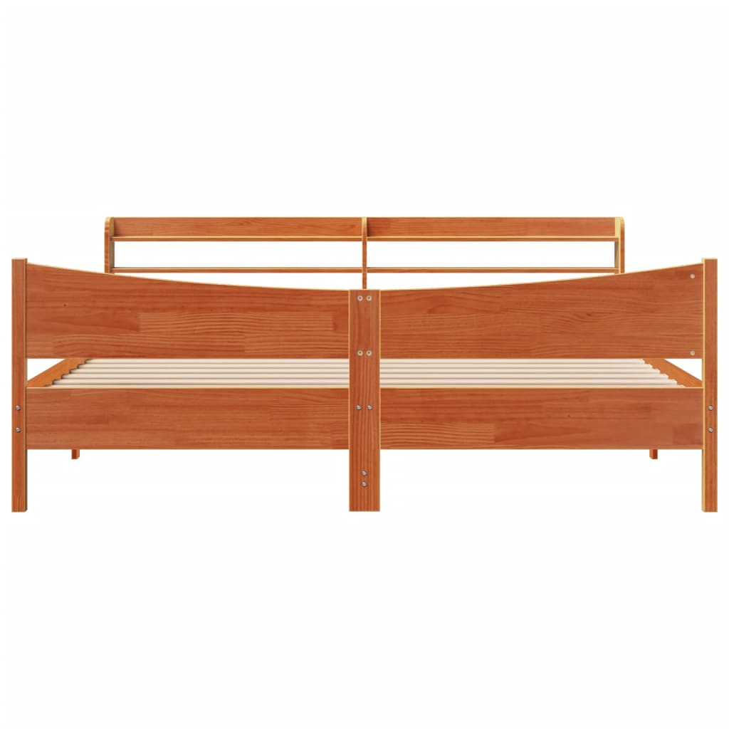 Bedframe met hoofdbord massief grenenhout wasbruin 200x200 cm