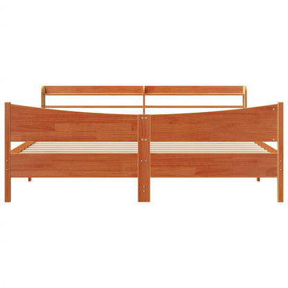 Bedframe met hoofdbord massief grenenhout wasbruin 200x200 cm