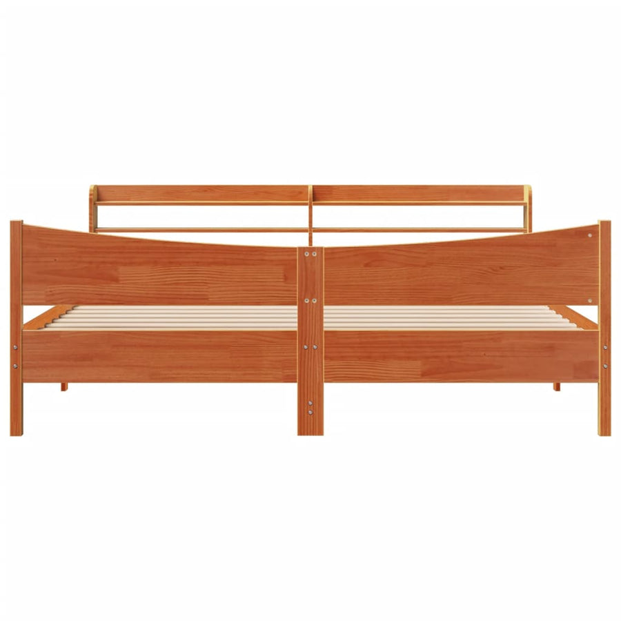Bedframe met hoofdbord massief grenenhout wasbruin 200x200 cm