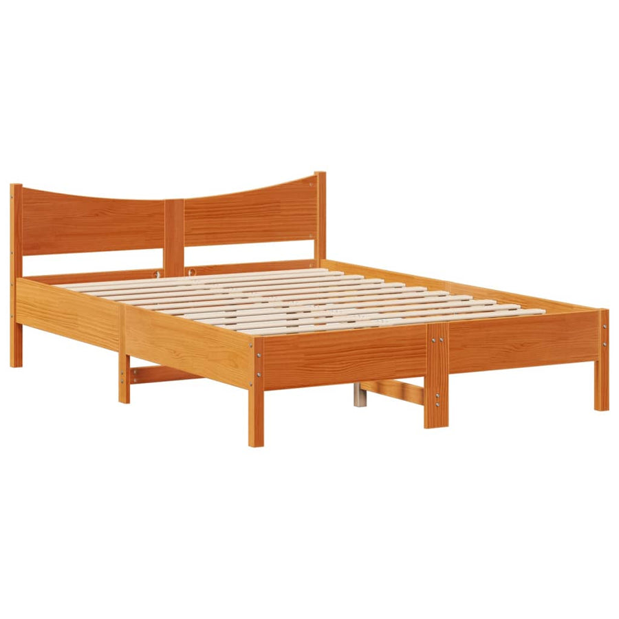 Bedframe met hoofdbord massief grenenhout wasbruin 200x200 cm