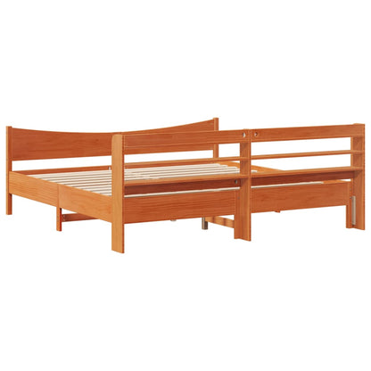 Bedframe met hoofdbord massief grenenhout wasbruin 200x200 cm