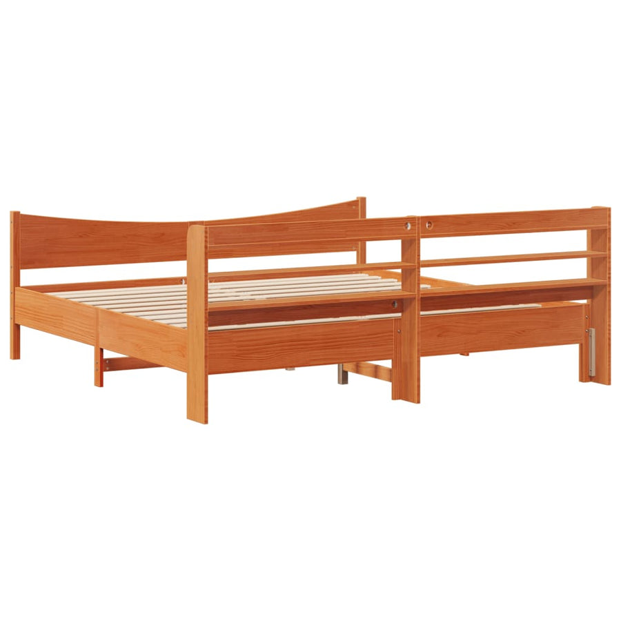 Bedframe met hoofdbord massief grenenhout wasbruin 200x200 cm