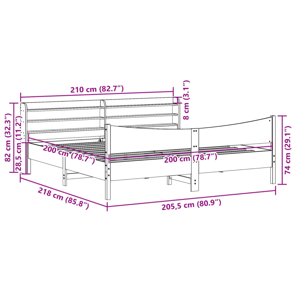 Bedframe met hoofdbord massief grenenhout wasbruin 200x200 cm