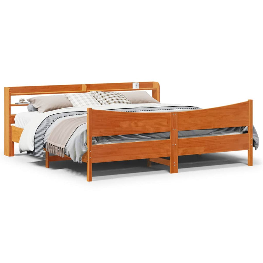Bedframe met hoofdbord massief grenenhout wasbruin 200x200 cm