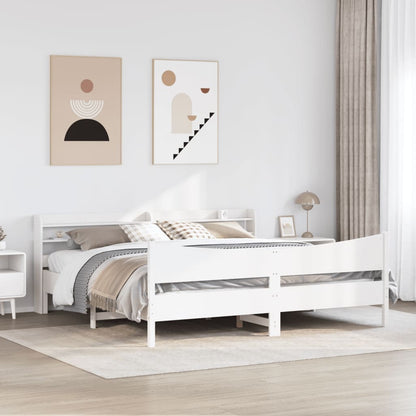 Bedframe met hoofdbord massief grenenhout wit 180x200 cm