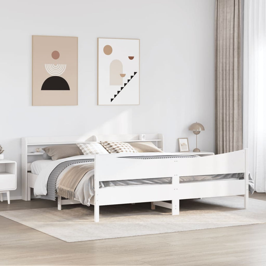 Bedframe met hoofdbord massief grenenhout wit 180x200 cm