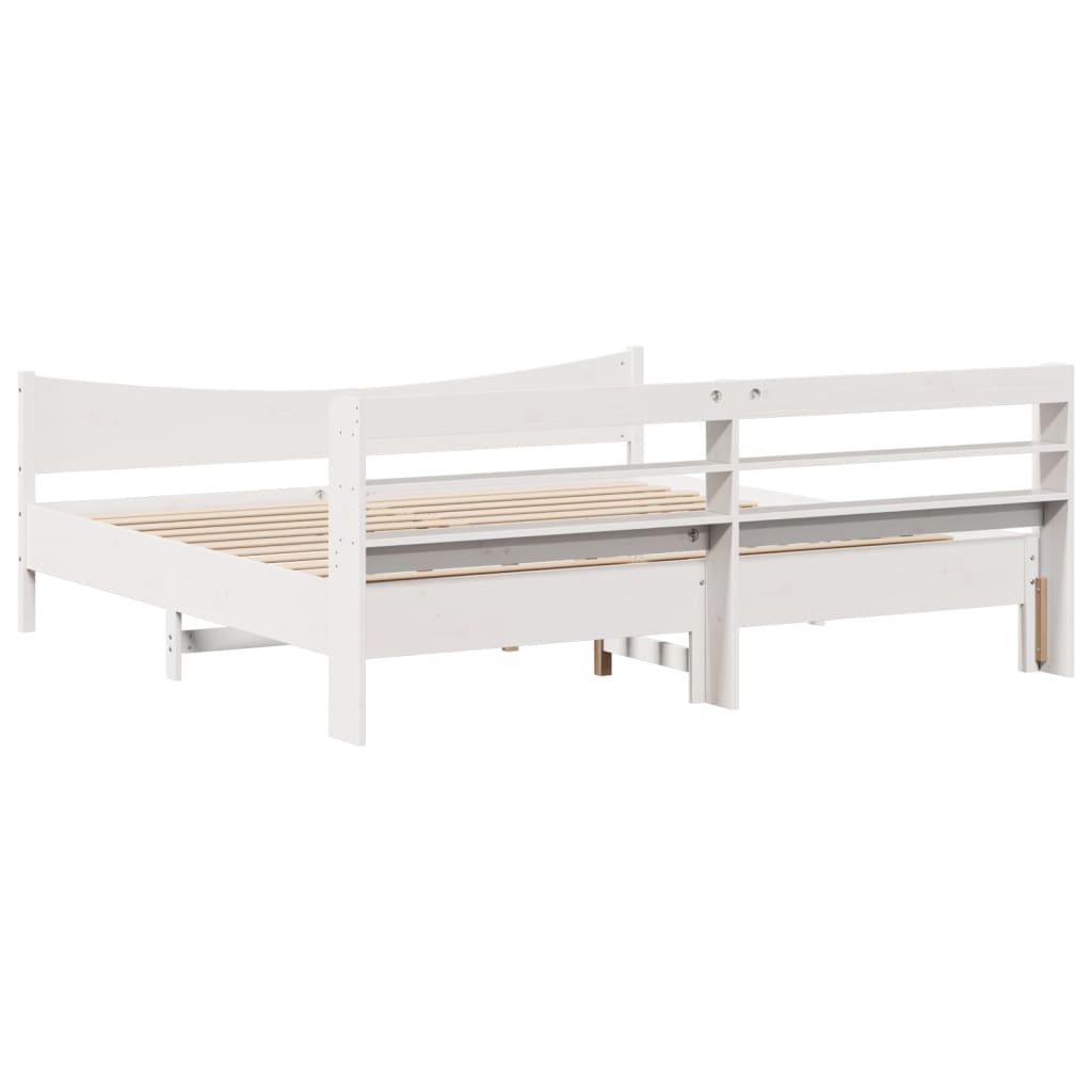 Bedframe met hoofdbord massief grenenhout wit 180x200 cm
