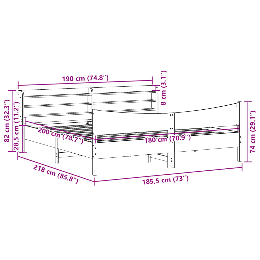 Bedframe met hoofdbord massief grenenhout wit 180x200 cm