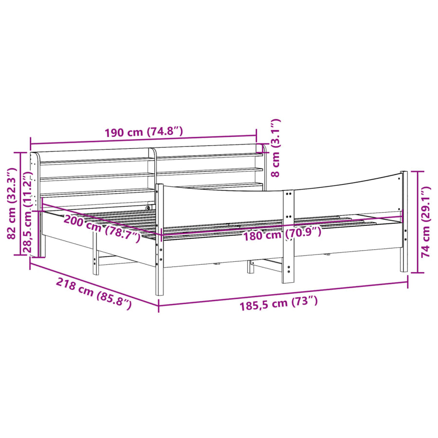 Bedframe met hoofdbord massief grenenhout wit 180x200 cm