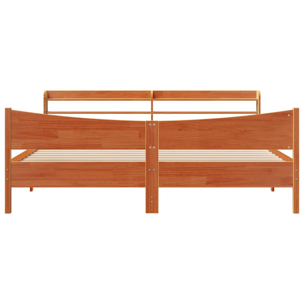 Bedframe met hoofdbord massief grenenhout wasbruin 180x200 cm