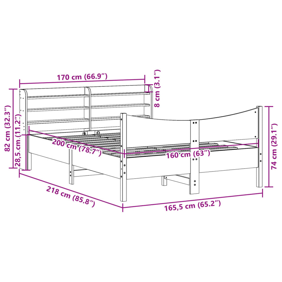 Bedframe met hoofdbord massief grenenhout 160x200 cm