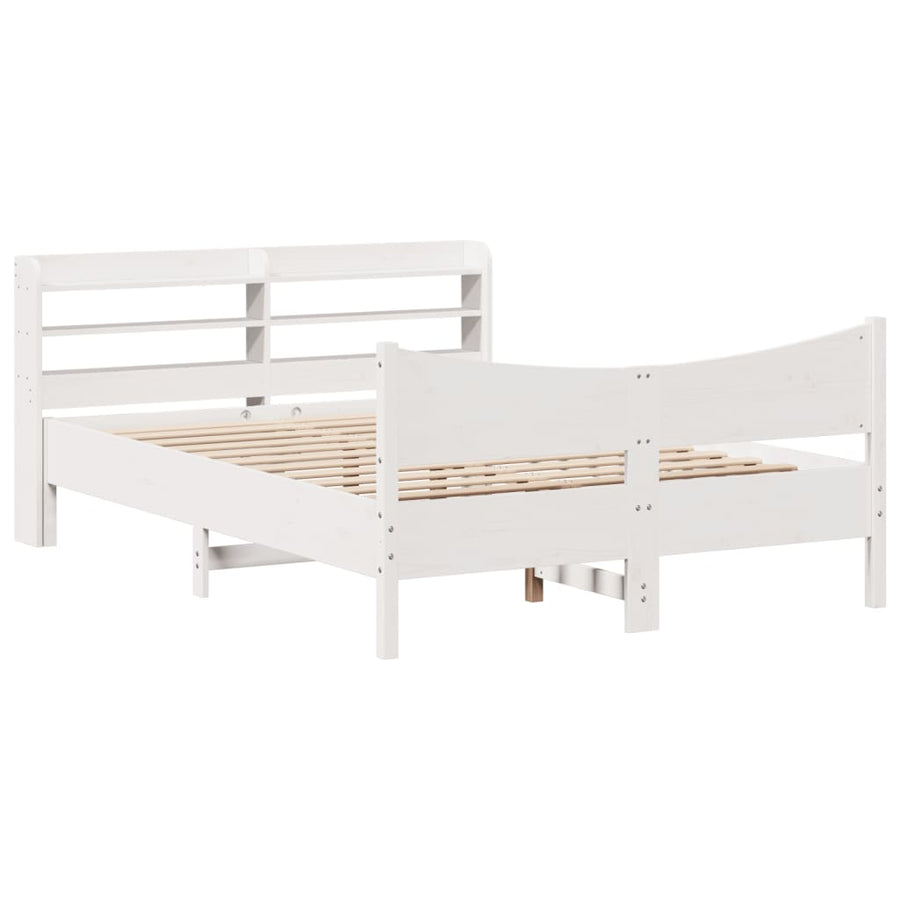 Bedframe met hoofdbord massief grenenhout wit 160x200 cm