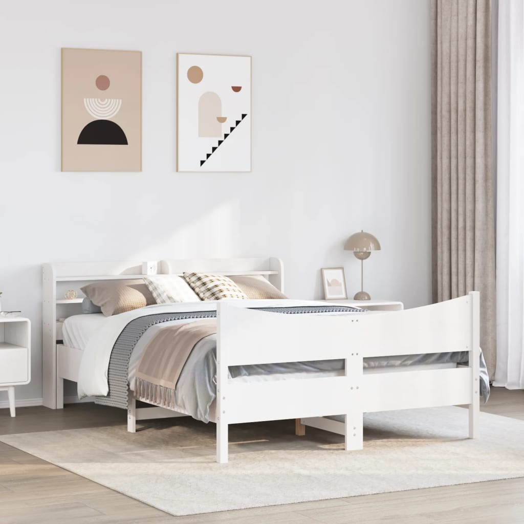 Bedframe met hoofdbord massief grenenhout wit 160x200 cm