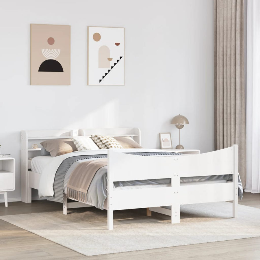 Bedframe met hoofdbord massief grenenhout wit 160x200 cm