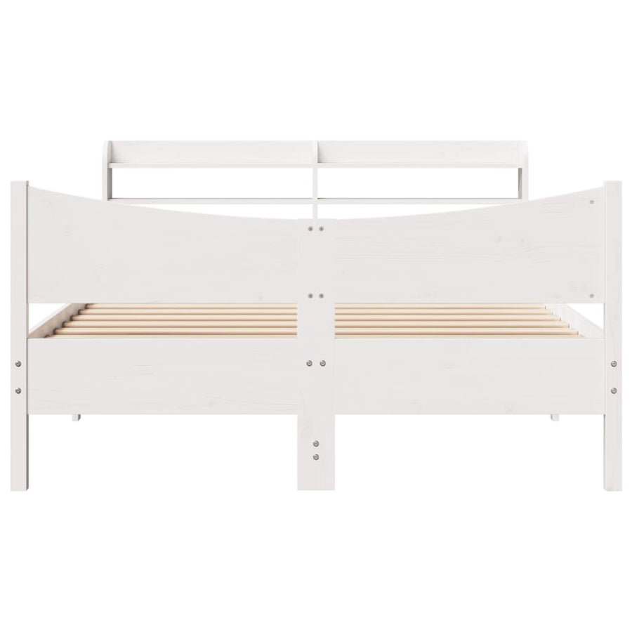 Bedframe met hoofdbord massief grenenhout wit 160x200 cm