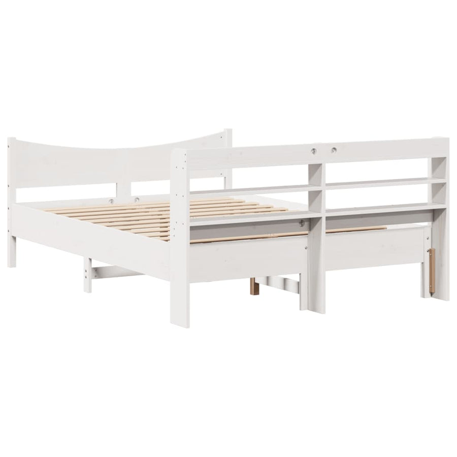 Bedframe met hoofdbord massief grenenhout wit 160x200 cm
