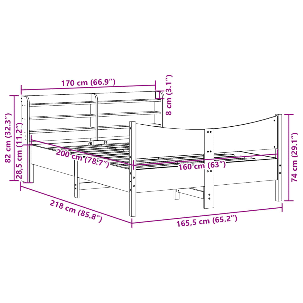 Bedframe met hoofdbord massief grenenhout wit 160x200 cm