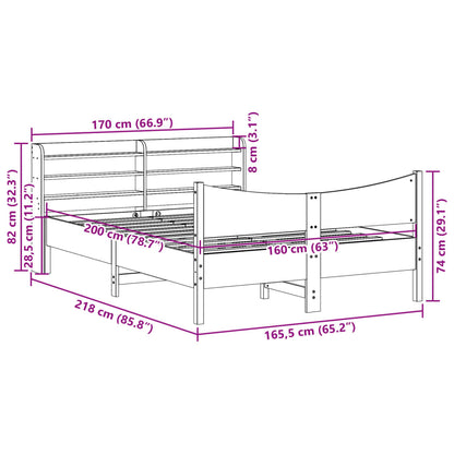 Bedframe met hoofdbord massief grenenhout wit 160x200 cm